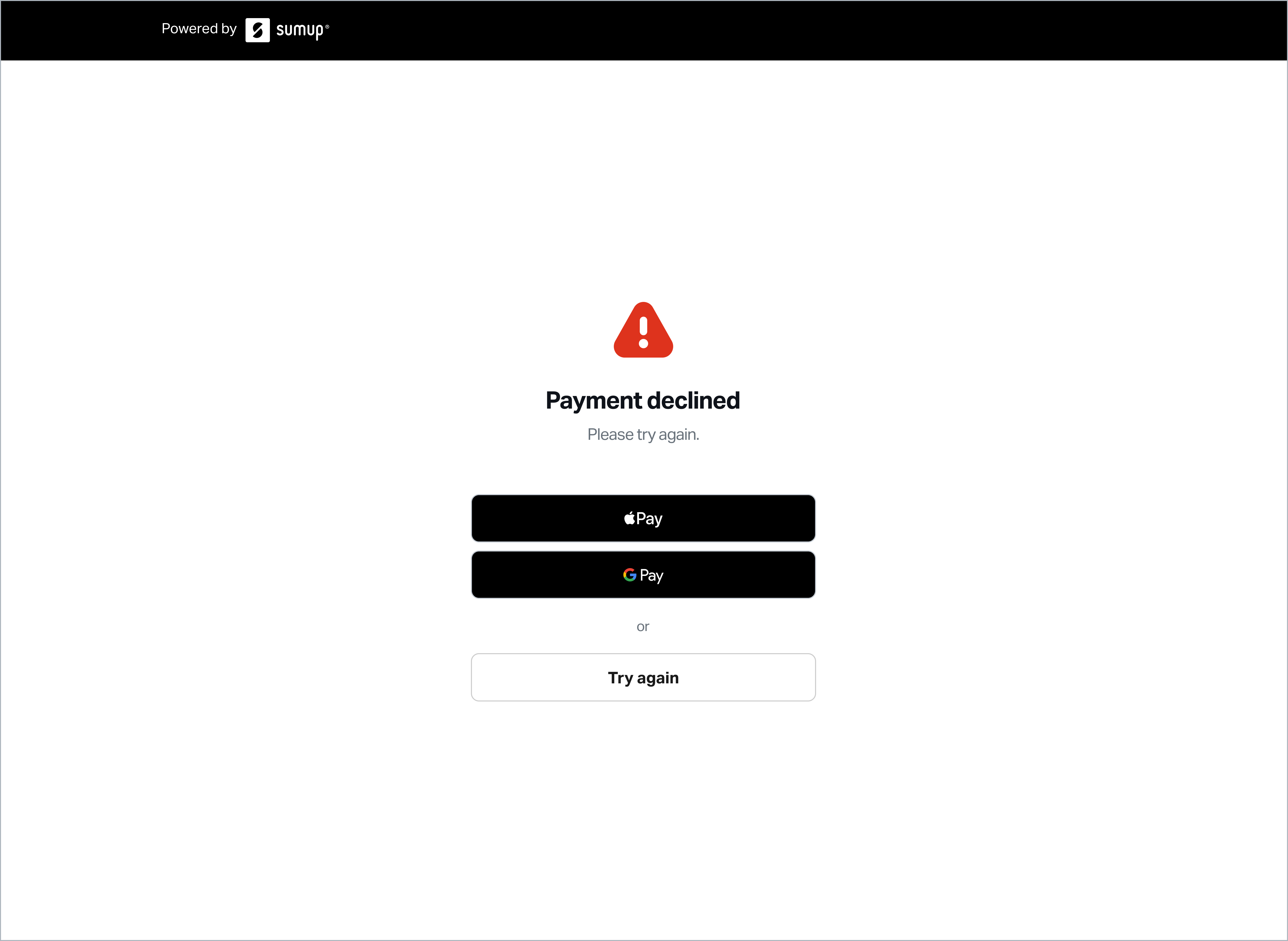 A screenshot of the Hosted Checkout payment failure page